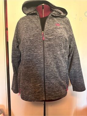 New Balance Fleece Heathered Gray Full-Zip Hooded Jacket with Pink Accents